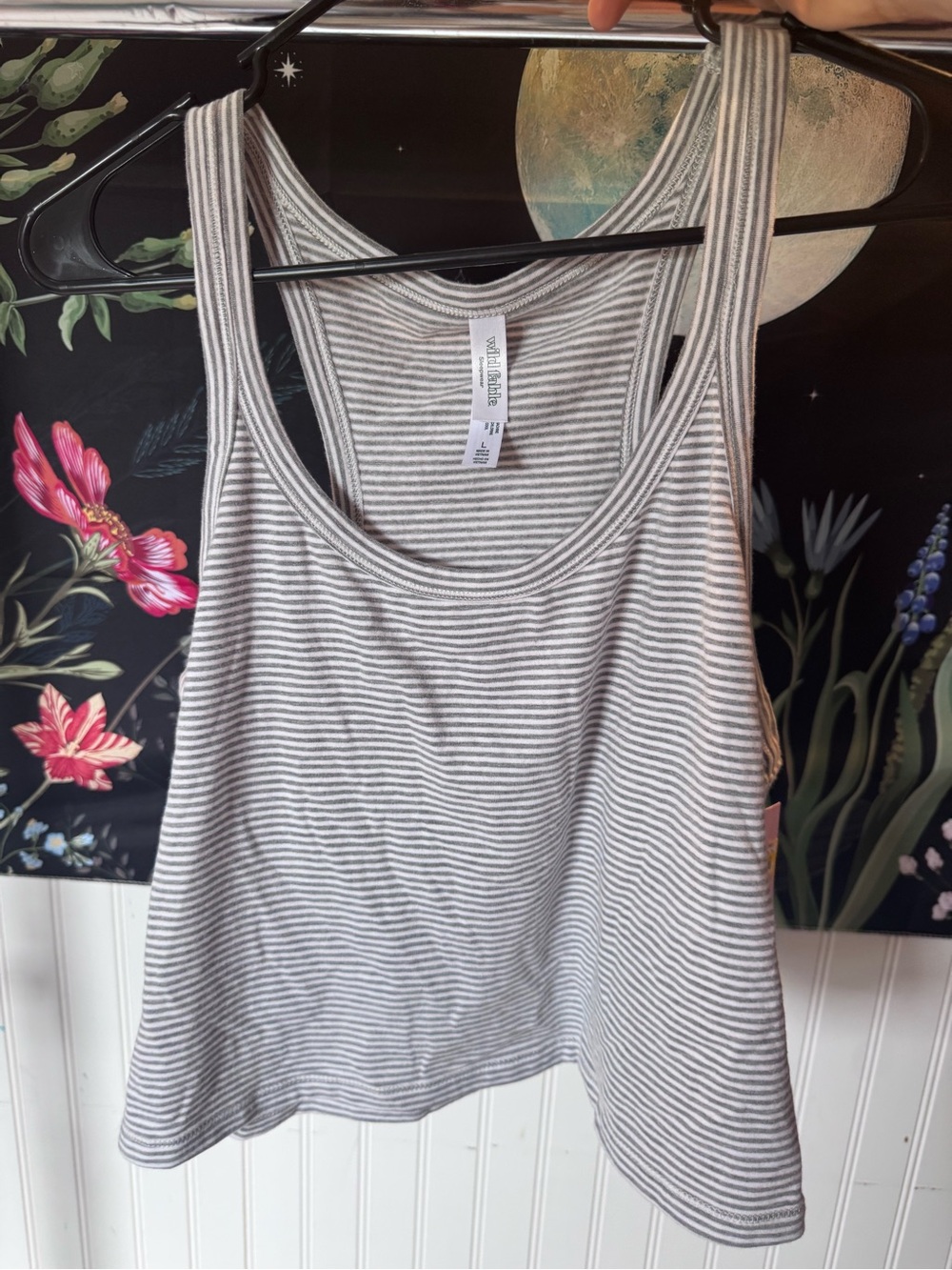 wild fable Gray and White Striped Scoop Neck Tank